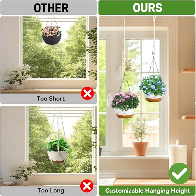 10 Inch Hanging Planters for Indoor & Outdoor Plants (2 Pack) - Self-Watering & Drainage Flower Pots with 2 Kinds of Plant Hangers for Home Decor & Garden (White, 10 in)-VerdiqueGarden