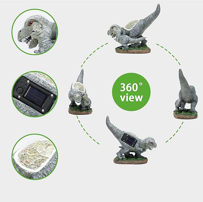 Garden Statue Dinosaur,Solar Dinosaur Decor for Outdoor,Resin Dinosaurs Figurine with Solar Light for Patio,Balcony,Yard,Lawn Ornament,Perfect Garden Gift-VerdiqueGarden