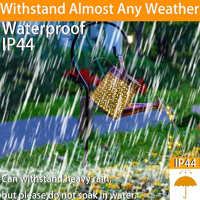 Solar Lanterns Outdoor Waterproof,Metal Watering Can Garden Decor,Hanging Solar Path Lights Yard Art,Outside Patio Decorations Gardening Birthday Gifts for Mom Grandma Women,with Hook,Large-VerdiqueGarden