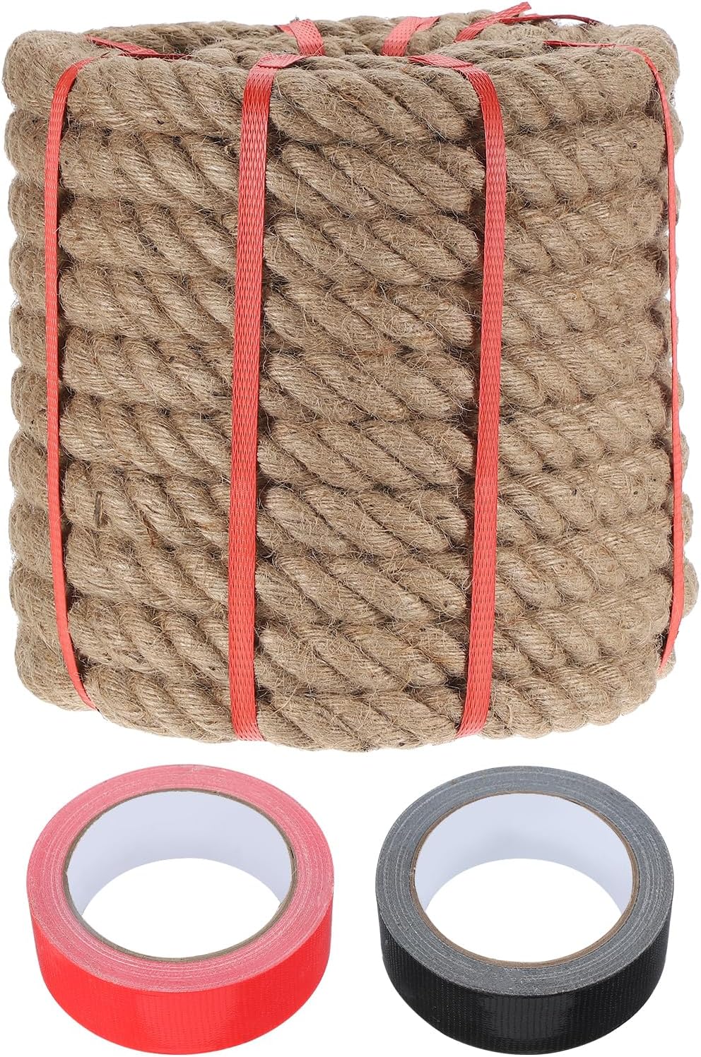 MECCANIXITY Jute Rope 1.2 Inch x 59ft, Thick Twine Rope Ropes Braided Jute Twine Natural Brown Burlap Cord String Heavy Twisted with Tapes for Decorative Crafts Railing Swing Tug of War-VerdiqueGarden