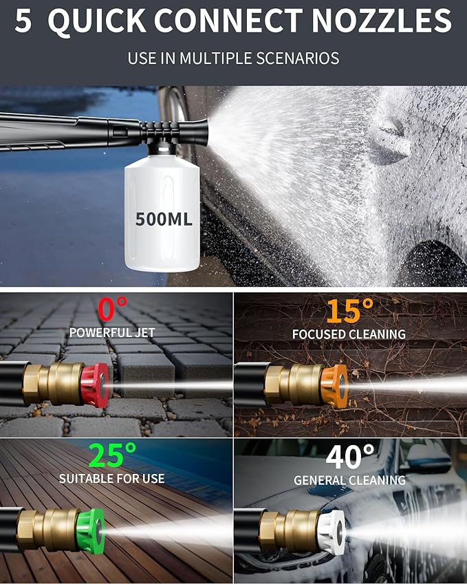 Pressure Washer, Power Washer with 6 Quick Connect Nozzles, Inlet Hose & Filter&Foam Cannon for Cars/Fences/Driveways/Patios/Home Cleaning (Red)-VerdiqueGarden