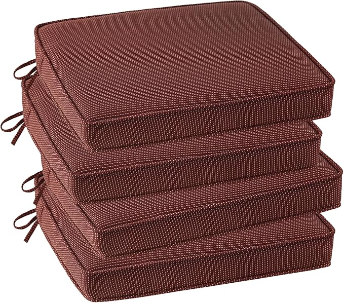 Outdoor Square Corner Seat Cushion, 19"x19"x3", Set of 4, Non Slip Seat Cushion Pads with Removable Cover for Patio Furniture, Garden Yard Lawn, Tan Dotted Red Base-VerdiqueGarden