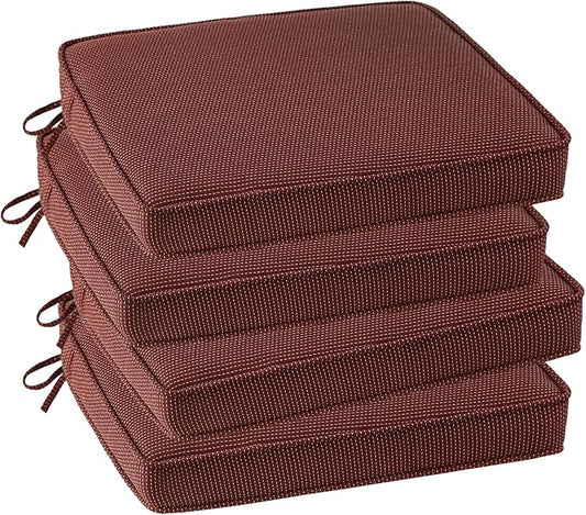 Outdoor Square Corner Seat Cushion, 18.5"x16"x3", Set of 4, Non Slip Seat Cushion Pads with Removable Cover for Patio Furniture, Garden Yard Lawn, Tan Dotted Red Base-VerdiqueGarden