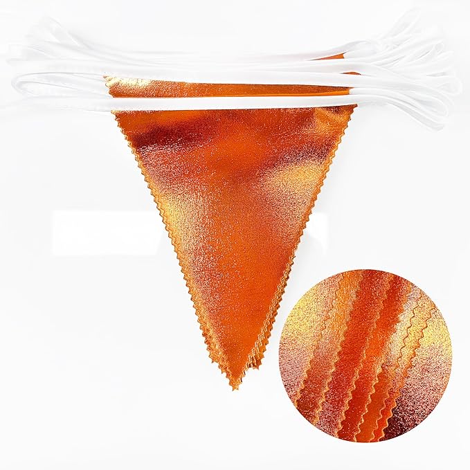 Orange Party Decorations Metallic Fabric Triangle Pennant Banner Flag Bunting Garland for Fall Autumn Thanksgiving Graduation Birthday Wedding Bridal Shower Baby Shower Anniversary Party Supplies-VerdiqueGarden