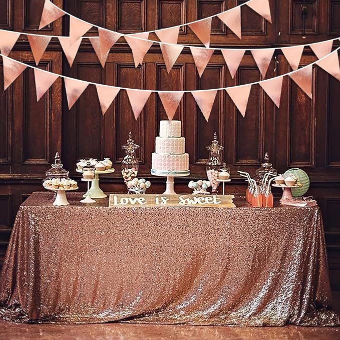 Rose Gold Party Decorations Metallic Fabric Triangle Pennant Banner Blush Pink Flag Bunting Garland for Wedding Birthday Anniversary Bridal Shower Engagement Graduation Hen Party Decorations Supplies-VerdiqueGarden