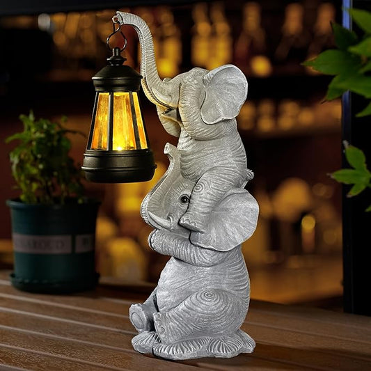 Solar Elephant Garden Statue with LED Lights - Waterproof Outdoor Decor for Patio, Yard, Balcony - Unique Elephant Gifts for Women, Mom, Grandma - Birthday, Mother’s Day, Housewarming Gift-VerdiqueGarden