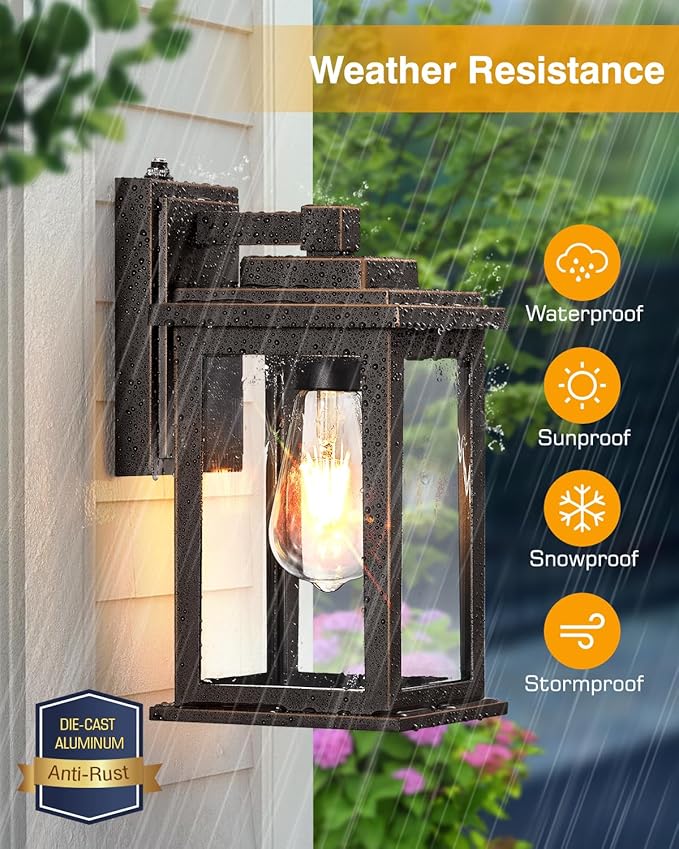 VIANIS Oil Rubbed Bronze Dusk to Dawn Porch Lights Outdoor, 2-Pack Anti-Rust Aluminum Outside Lights for House, Porch, Garage, Front Door, Patio, Easy-to-Install Waterproof Modern-VerdiqueGarden