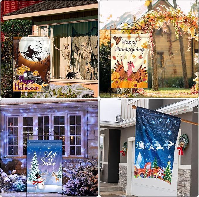 12 Pack 28 x 40 Inch Seasonal Spring Large Holiday Yard Flags Easter 4th of July Garden Lawn Double Sided Seasonal Flags Polyester Festive Set for Outdoor Decoration-VerdiqueGarden