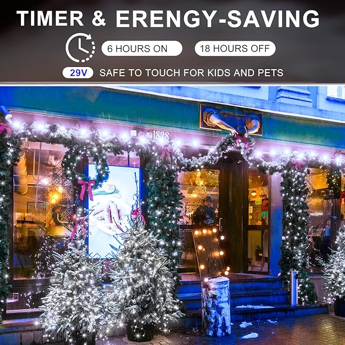 KNONEW 403FT 1000 LED Christmas Lights Outdoor String Light 8 Modes & Timer Fairy Lighting Plug in Waterproof for Xmas Yard Tree Wedding Party Holiday Decorations (Cool White)-VerdiqueGarden