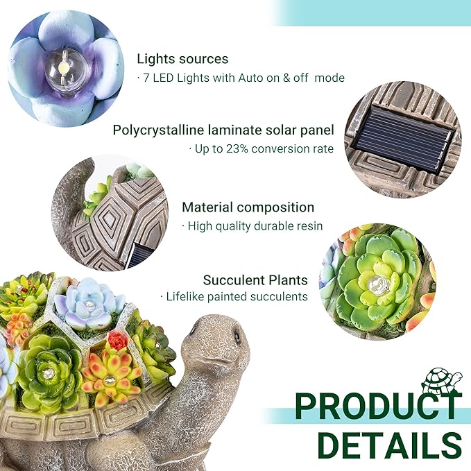 GIGALUMI Solar Garden Statues Turtle Figurine Lights for Outside, Yard Decorations Outdoor, Garden Decor Unique Birthday Housewarming Gifts for Mom, Women for Mothers Day-VerdiqueGarden