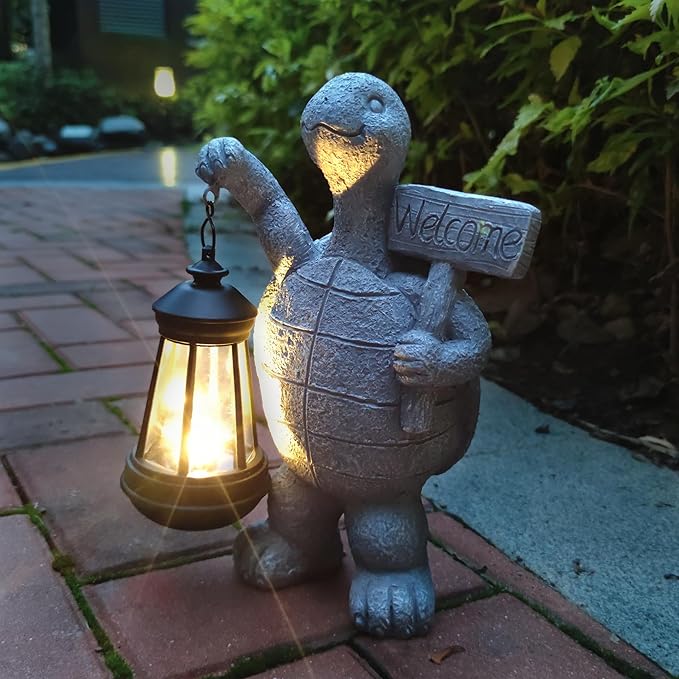 Solar Turtle Garden Outdoor Statues,Resin Turtles Figurine Decorations with Solar Lights Lantern, Outdoor Turtle Art Decor for Lawn,Yard, Unique Housewarming Gift for Garden Home-VerdiqueGarden