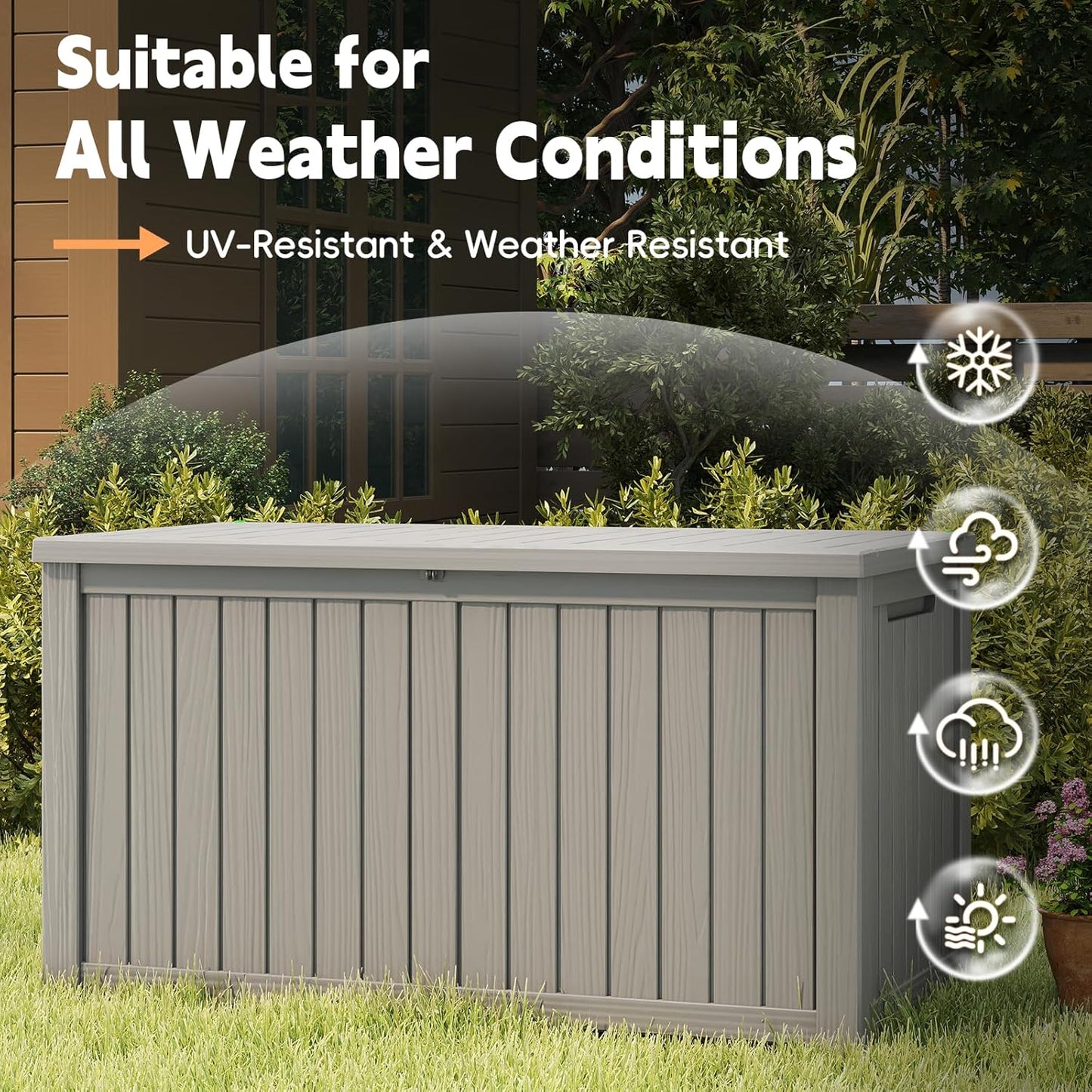 Outdoor Storage Box, 180 Gallon Waterproof Resin Deck Box, Storage Bin for Package Delivery, Patio Furniture Cushion, Garden Tools, Pool Accessories, Weatherproof and UV Resistant, Grey-VerdiqueGarden