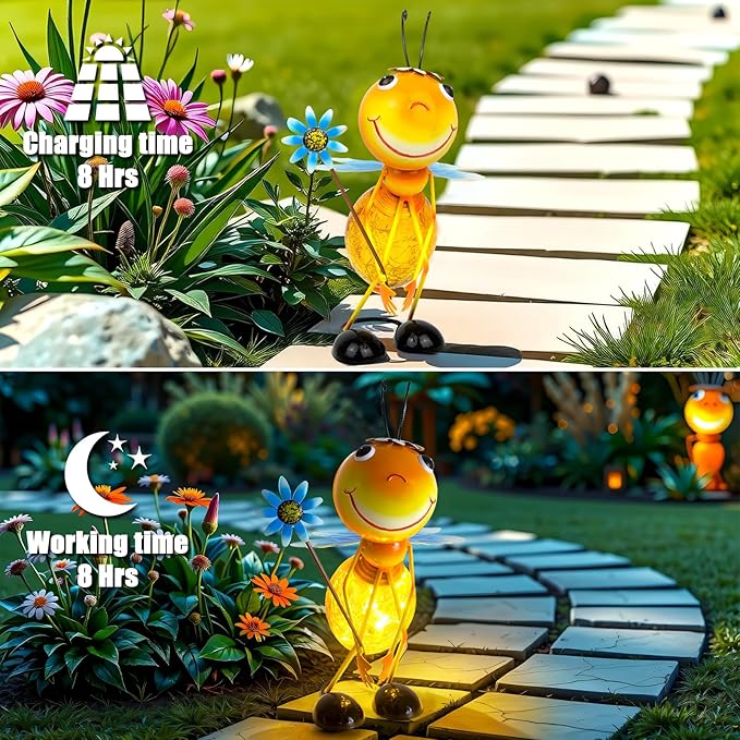 Solar Garden Statue Bee Decor,Outdoor Decorative Tabletop Lanterns,Outdoor Bee Figurines Decorations for Patio Yard Lawn Ornaments,Birthday Gifts for Mom Women Grandma-VerdiqueGarden