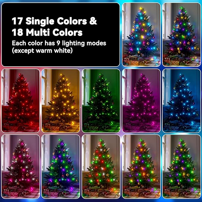 LitHome 66ft 200Led Color Changing String Lights with Remote,35 Colors RGB Christmas Lights with Timer,Dimmable Led String Light Outdoor,Xmas Tree Light Indoor Plug in for Halloween Fall Party Decor-VerdiqueGarden