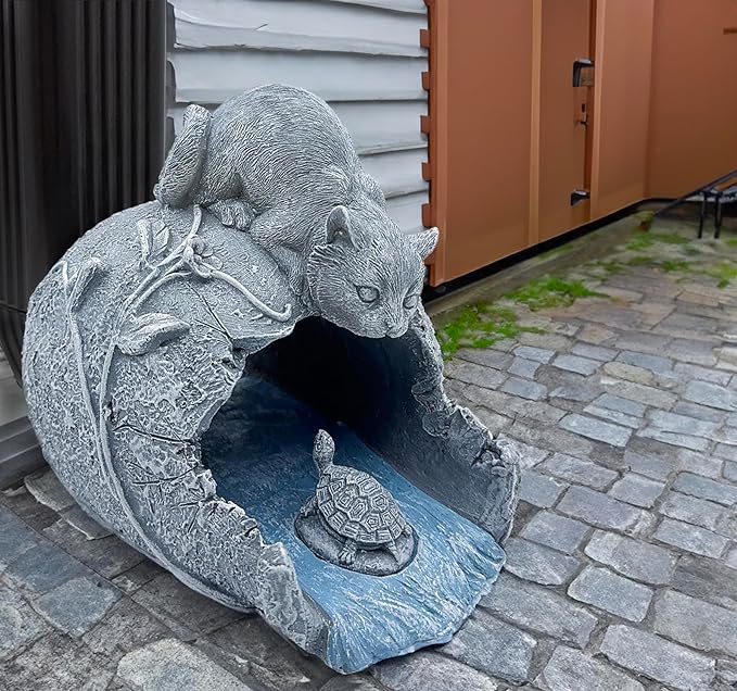 Teaeeno Cat Statues Decor Gutter Downspout Extension Decorative, Animal Statue Outdoor Decor, 3"×4" Rain Gutter Downspout Splash Block, Garden Splash Block Outdoor Sculpture, Rain Downspout Diverter-VerdiqueGarden