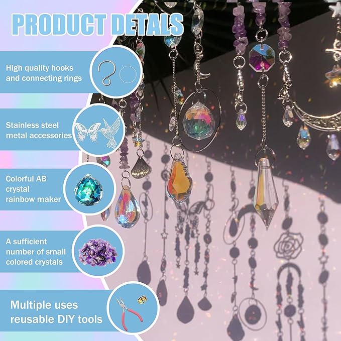 10 Sets DIY Suncatchers 420pcs Sun Catchers Making Supplies Kit Crafts for Adults Hanging Prism Sun Catcher with Crystals Rainbow Maker for Indoor Window Home Wedding Garden Spring Decor (hummingbird)-VerdiqueGarden