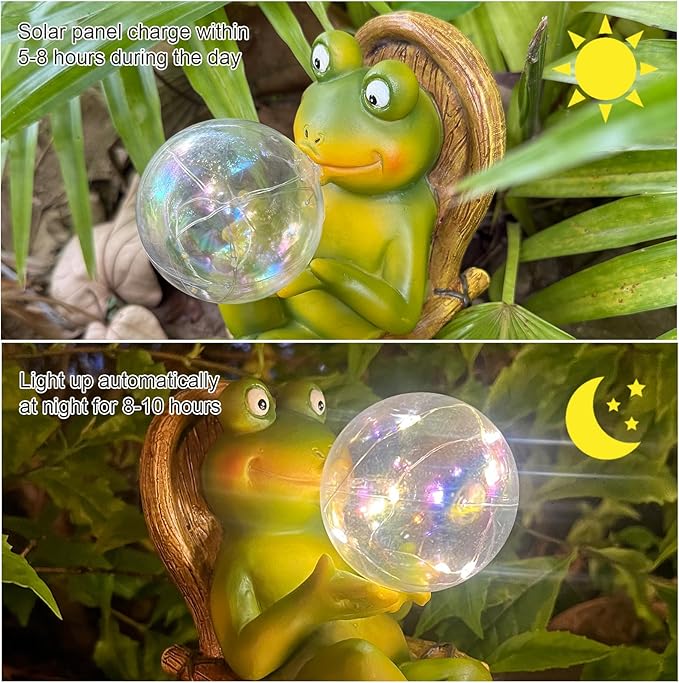 Funoasis Garden Outdoor Frog with Solar Powered Lamp Unique Gifts for Mom Outside Decor for Lawn Balcony Home Ornaments-VerdiqueGarden