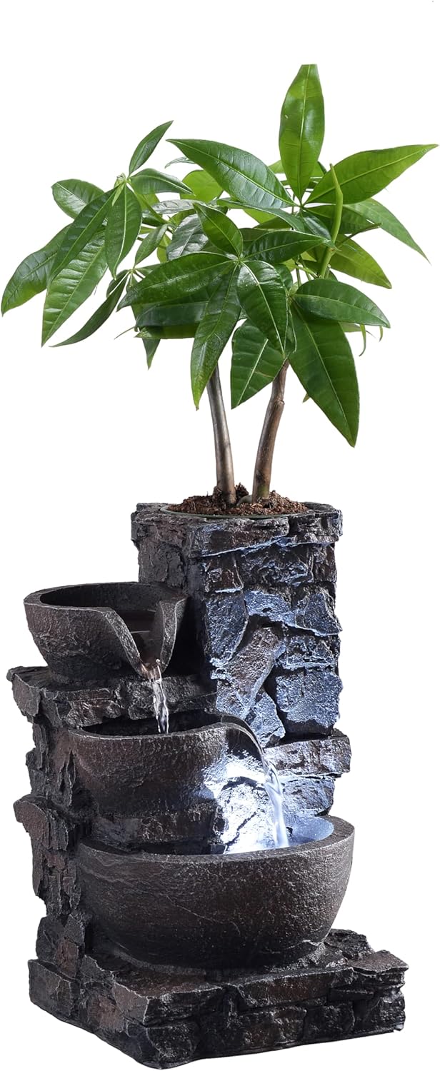 Indoor Tabletop Fountain Waterfall Meditation Exquisite Meditation Desk Water Decorative Zen Fountain Office and Home Decoration Grow Plant/Herbs by Yourself-VerdiqueGarden