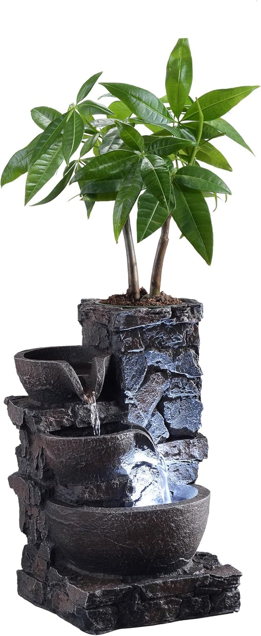 Indoor Tabletop Fountain Waterfall Meditation Exquisite Meditation Desk Water Decorative Zen Fountain Office and Home Decoration Grow Plant/Herbs by Yourself-VerdiqueGarden