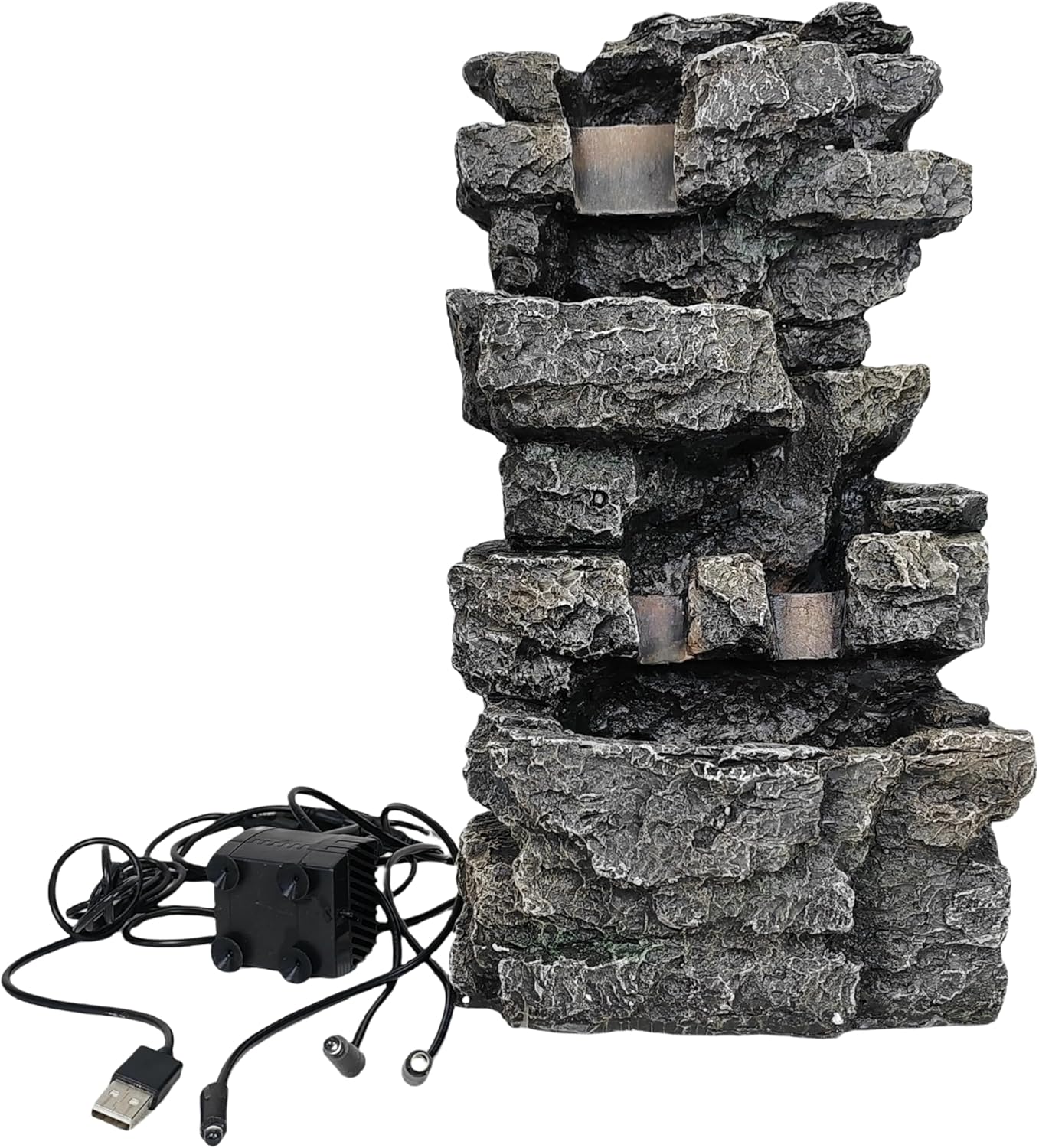 Tabletop Rock Waterfall Fountain with Led Lights - Indoor Decorative Desk Water Fountain, Multi-Tier Design, Quiet and Soothing, 6.29" l x 4.33" w x 11.02" h-VerdiqueGarden