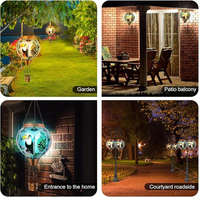 Hot Air Balloon Solar Lantern Waterproof Hanging Light with Flickering Flame for Decorative Garden Patio and Yard Decor-VerdiqueGarden