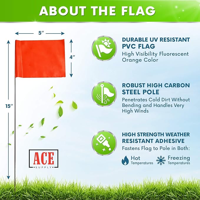 Fluorescent Orange Yard Marking Flags - 4x5x15 Inch Marker Flags - 100 Pack - Markers For Lawn, Irrigation, Landscaping, Survey & Sprinkler Head Marking-VerdiqueGarden