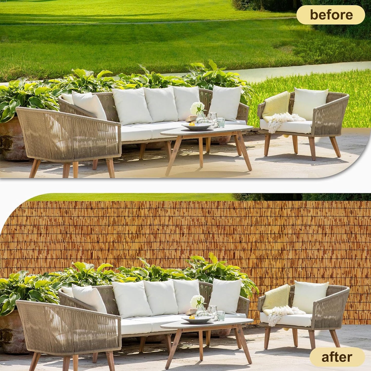 Bamboo Fencing–Handwoven,Bamboo Wall Panel Outdoor Privacy Reed Screening for Garden,Balcony,Backyard,Patio,2ftx16ft-VerdiqueGarden