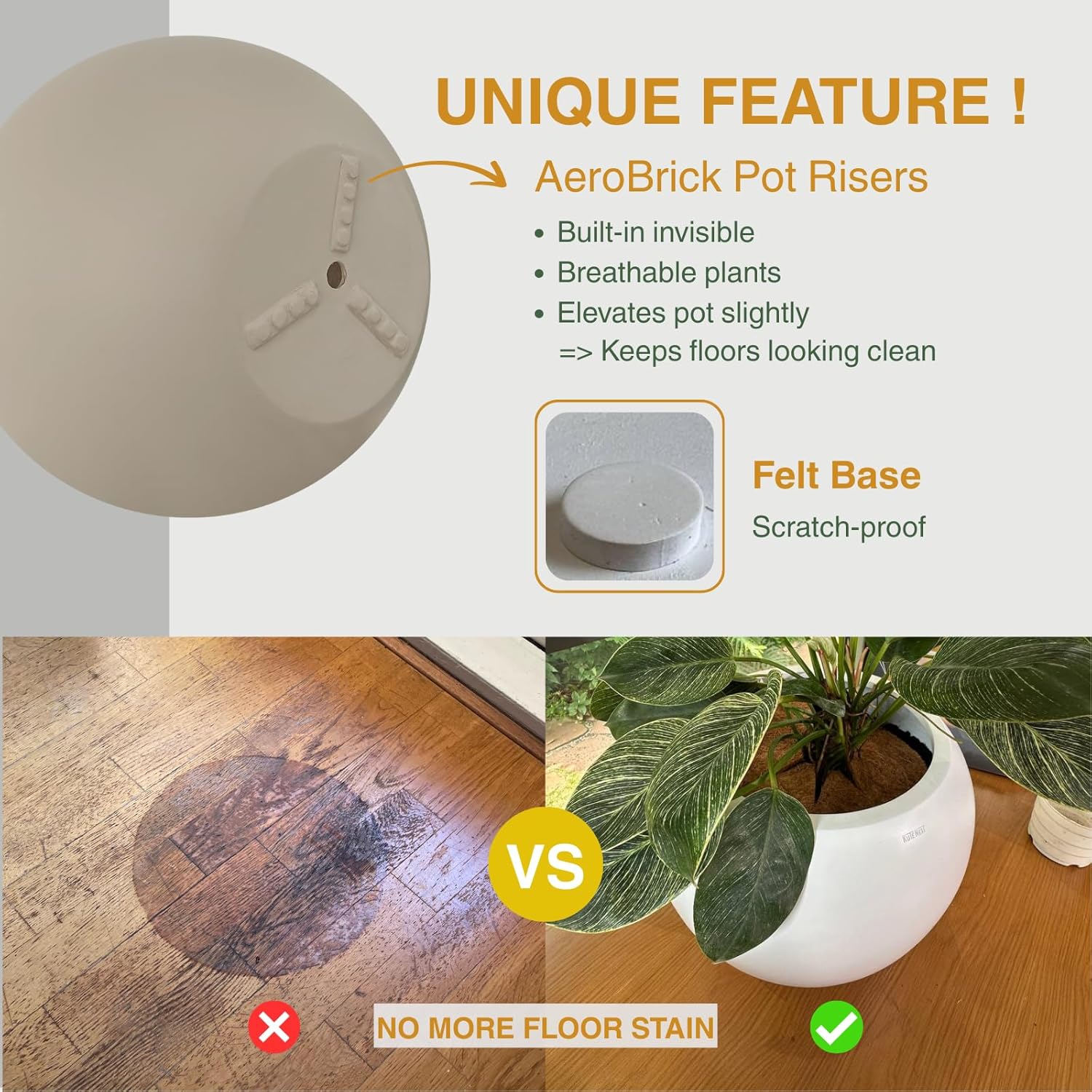 9.7" H x 12" D Globo Fiberstone Round Planter with Drainage Hole, Weather Resistant, Smooth Finish, Planters for Indoor Plants & Outdoor, 2 Extra Coco Mats (Taupe, 7.8" Pot Opening)-VerdiqueGarden