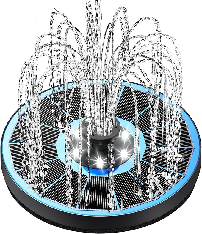 Solar Fountain Glass Panel with 2200 mah Battery, 3.5W Floating Solar Water Fountain with 4 Fixed Rods, Solar Fountain Pump for Bird Bath, Garden, Pond, Pool, Outdoor-White Lights-VerdiqueGarden