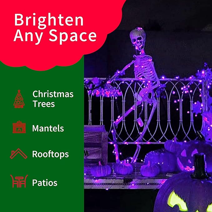 Ultra-Bright Connects End to End Purple Christmas Mini Lights 100L 19.6Ft UL Listed Incandescent Bulb String Light Set for Indoor and Outdoor Halloween Home Garden Party Holiday Tree Decor-VerdiqueGarden