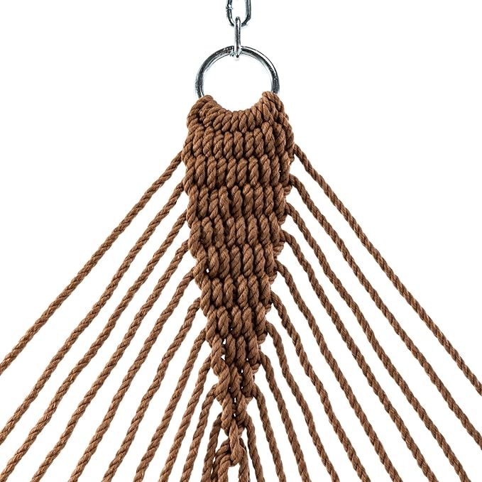Hatteras Hammocks Deluxe Antique Brown DuraCord Rope Hammock – 13 ft. x 60 in., 2-Person, 450 lb Capacity, Cumaru Spreader Bar, Zinc-Plated Hardware – Handcrafted in The USA-VerdiqueGarden
