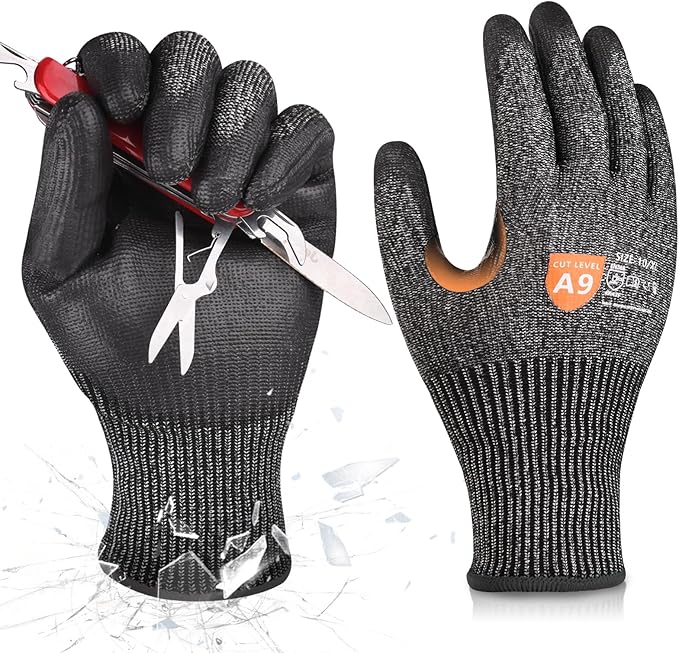 Donfri A9 Cut Resistant Work Gloves for Men - Steel + HPPE Hybrid Safety Gloves for Men, ANSI Cut Level 9 Protection Flexible for Metal Glass Wood Construction Fishing-VerdiqueGarden