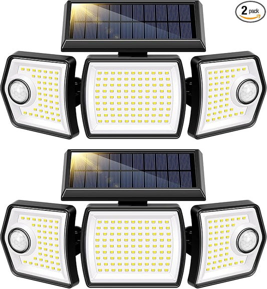 VIVOHOME Linkable Solar Lights Outdoor, Dual Roating Motion Sensor Flood Lights Solar Powered Security Light with 3 Heads, 2500LM, IP65 Waterproof for Outside, Yard, Garage, Wall, Patio, 2 Pack-VerdiqueGarden