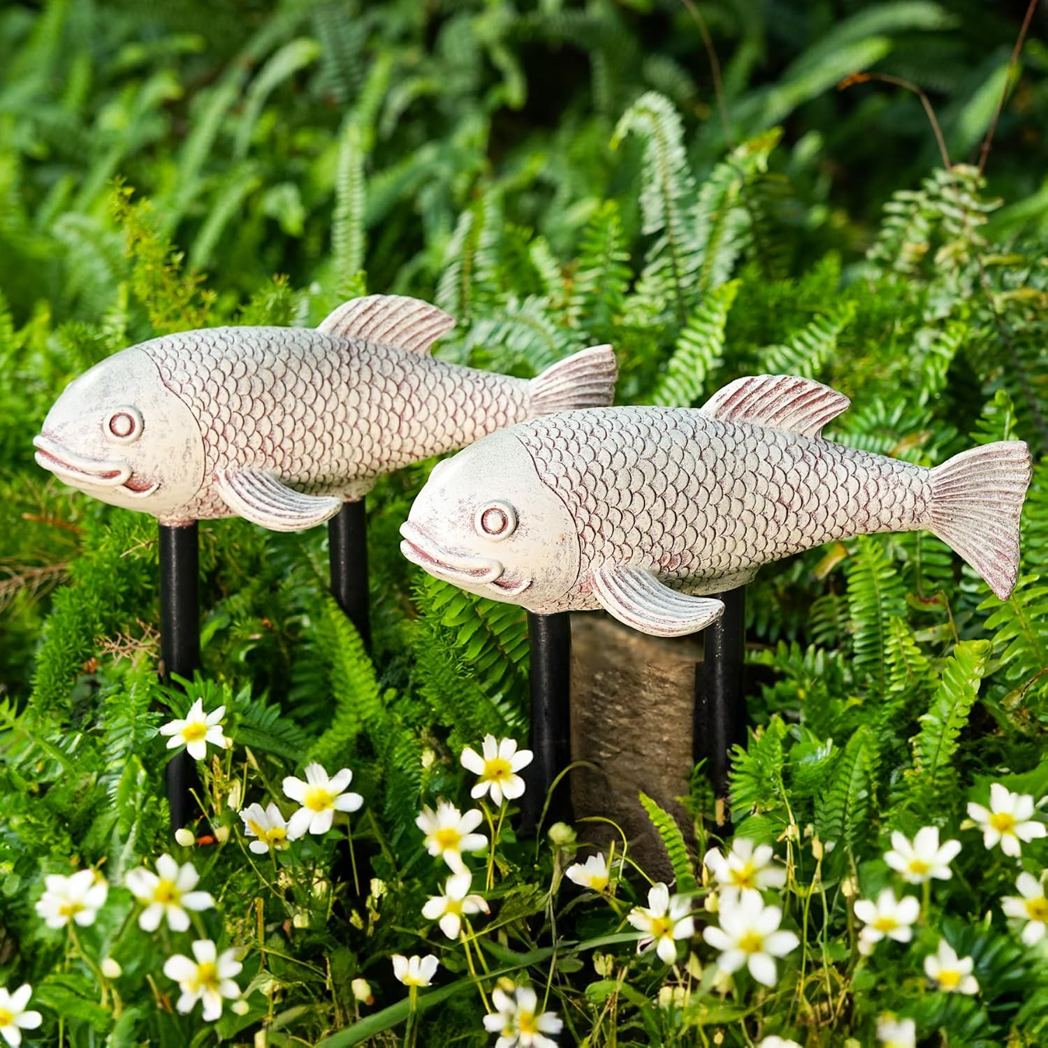10.8" 2Pcs Koi Fish Garden Statues, Yard Pond Decor for Outdoor Ponds, Large Statues Ornaments, Real Koi Sculpture Art, Fish Sculpture Garden for Outdoors-VerdiqueGarden