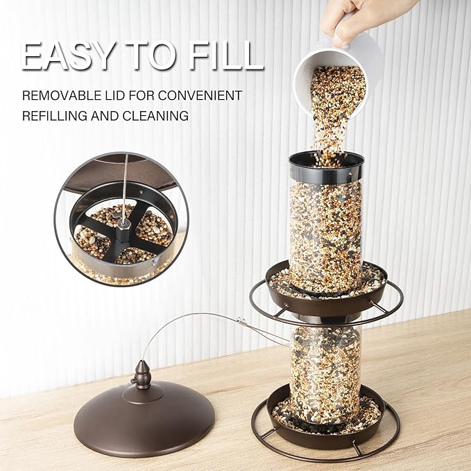 Backyard Expressions 2-Tier Bird Feeder with Sure-Lock Cap and Hanging Hook, Wild Bird Feeders - 4.5 lb Seed Capacity-VerdiqueGarden