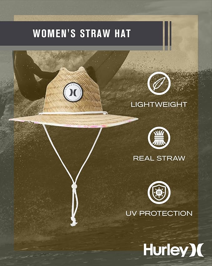 Hurley Women's Straw Hats - Real Straw Hat Medium Brim and Adjustable Chin Strap-VerdiqueGarden
