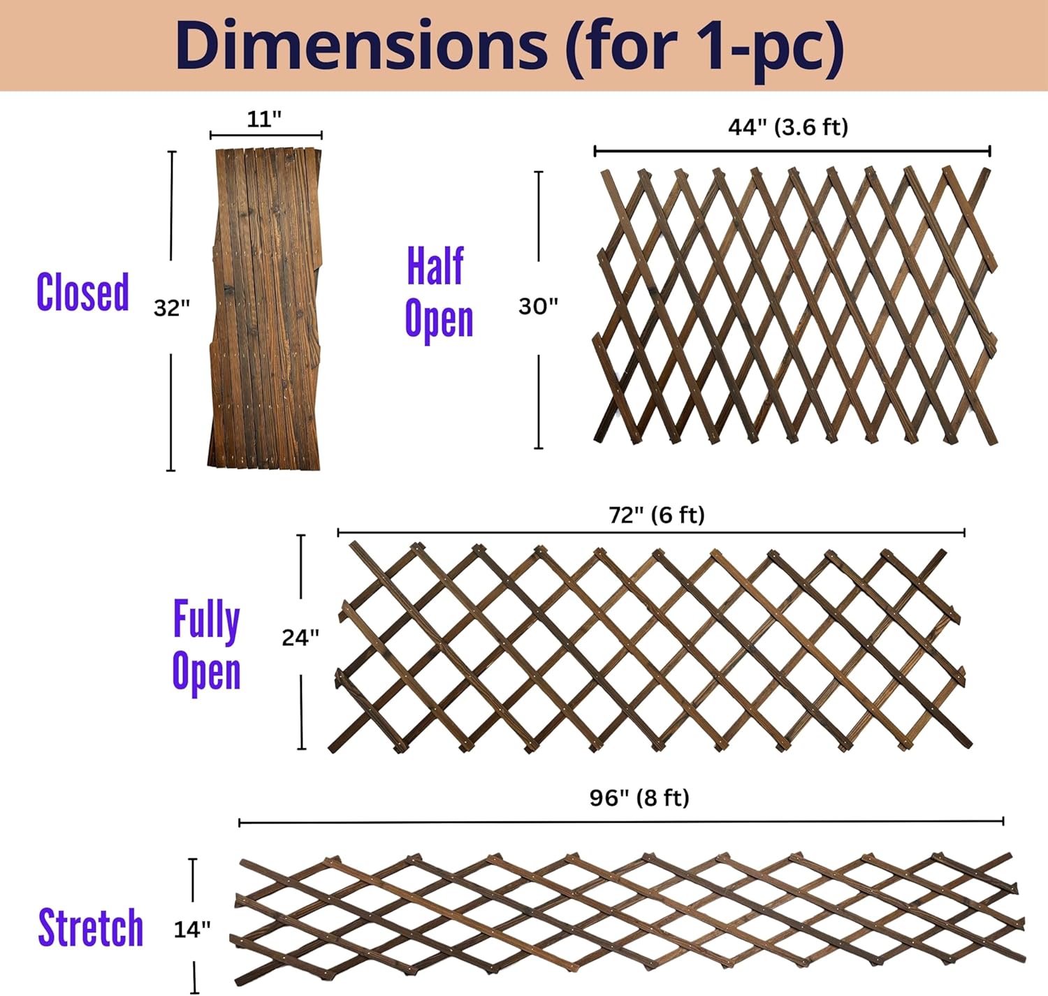 ShopLaLa Garden Fence - 2 Pack, Total 12ft (L) Wooden Lattice Flower Edging for Yard Lawn Landscape Patio Outdoor Decor, Expandable Plant Trellis Decorative Fences and Gates, Animal Barrier for Dogs-VerdiqueGarden