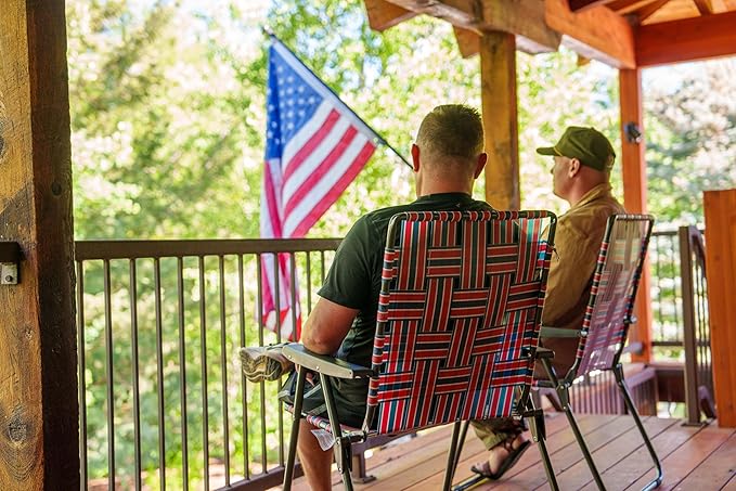 Retro Webbed Camping Chair - Lightweight, Foldable, Durable Steel Frame, 300lb Capacity, Vintage Red/Blue Stripes by Caddis Sports (2)-VerdiqueGarden