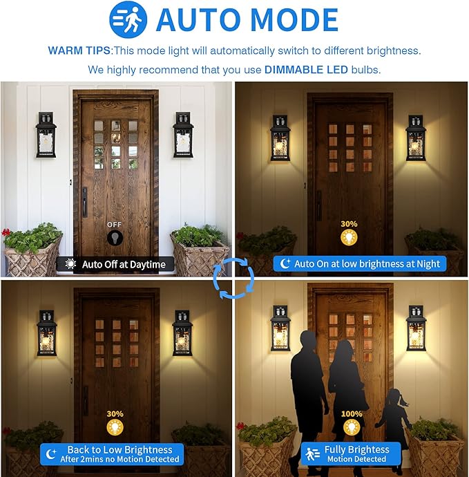 Motion Sensor Outdoor Lights Wall Mount, Dusk to Dawn Exterior Light Fixture ,100% Anti-Rust Aluminum Waterproof Porch Light Outside Wall Lights for House, Black Wall Sconce Lanterns with Water Glass…-VerdiqueGarden