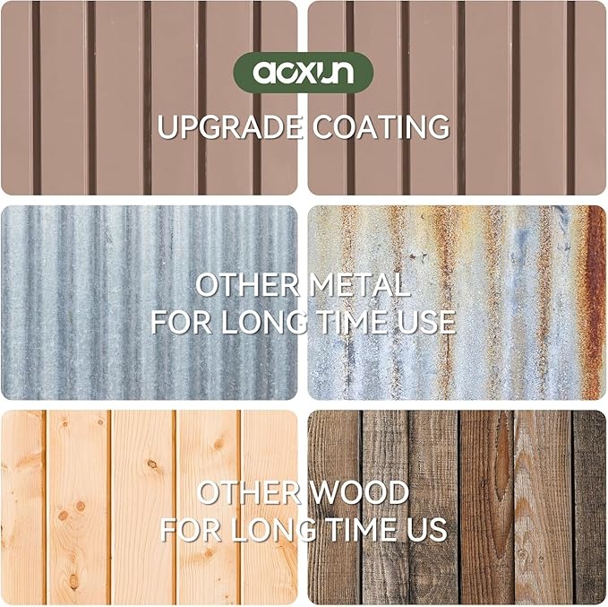 Aoxun 10x8 FT Outdoor Storage Shed with Double Hinged Large Door Utility Garden Shed with Lockable Door & Sloped Roof Metal Sheds Outdoor Storage for Garden, Backyard, Patio and Backyard, Brown-VerdiqueGarden