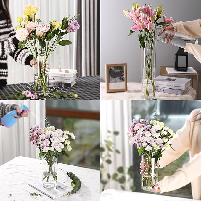 Clear Flower Vase, Non-breakable Vases, 4" W x 12" H, Acrylic Vase, Aesthetic Room Decor Cylindrical Modern Flower Vases for Table Centerpiece, Home Decor, Women Floral Arrangement Gift-VerdiqueGarden