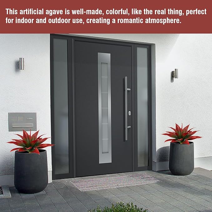 Artificial Agave Plants,Large UV Resistant Fake Agave Planters for Indoor and Outdoor Decorating Tropical Plant Succulents Greenery Indoor Decor (2Pack,18" Red)-VerdiqueGarden