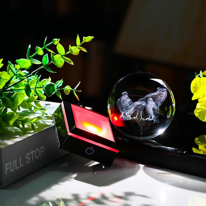 Qianwei OWL Eagle Gifts for Women 3D Crystal Ball 3.14'' - Laser OWL Eagle Decor Glass Animals OWL Eagle Gifts Figurines Statue Stuff for Room Decorations OWL Eagle Night Light-VerdiqueGarden