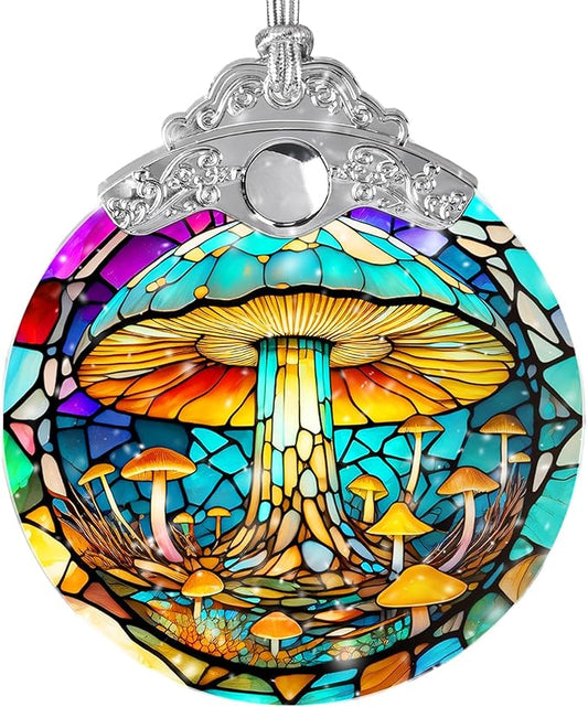 Stained Glass Suncatcher, Jocidea Mushroom Ornament, Christmas Ornaments, Holidays Ornaments, Christmas Tree Decor, Mushroom Decor for Home, Mushroom Gifts-VerdiqueGarden