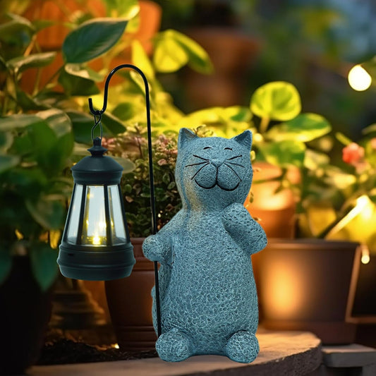 Solar Cat Garden Statues with LED Lights, Outdoor Decor for Patio Yard Balcony - Unique Housewarming Birthday Gifts for Women Mom Grandma-VerdiqueGarden