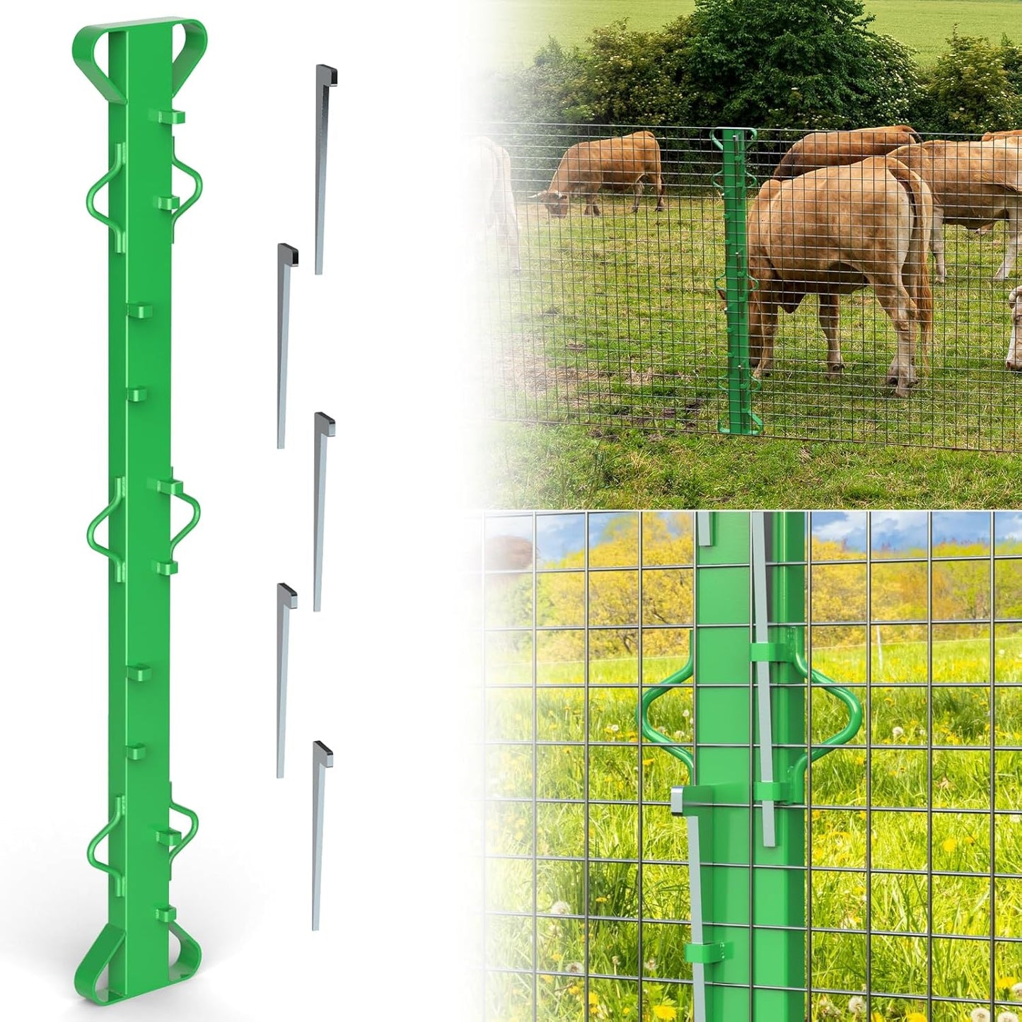 4ft Woven Wire Fence Stretcher Bar with 5 Wedges Heavy Duty Wire Stretcher Fence Tool for Farms, Ranches, Garden Barriers, Yard (Green)-VerdiqueGarden