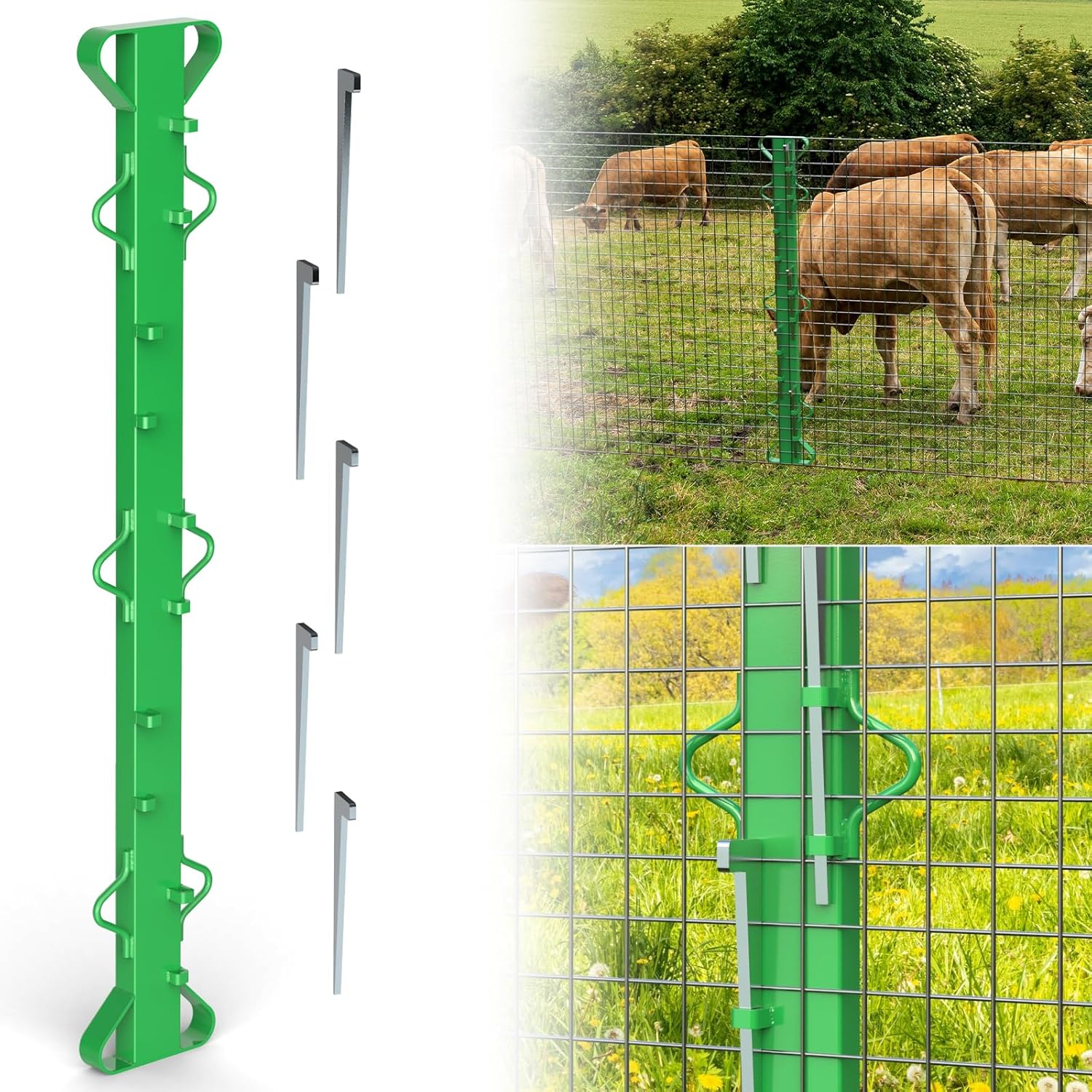 4ft Woven Wire Fence Stretcher Bar with 5 Wedges Heavy Duty Wire Stretcher Fence Tool for Farms, Ranches, Garden Barriers, Yard (Green)-VerdiqueGarden