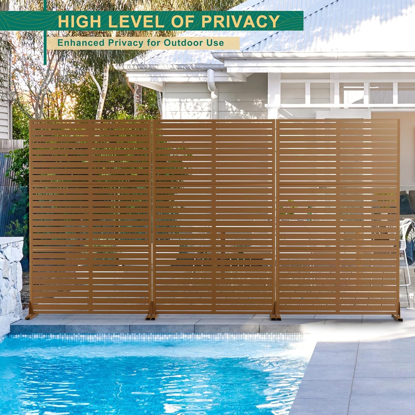 72" H×47" W Metal Privacy Screen Outdoor Privacy Screen Freestanding, Freestanding Decorative Privacy Screen for Balcony Yard&Garden(Consists of 3 Panels)-VerdiqueGarden