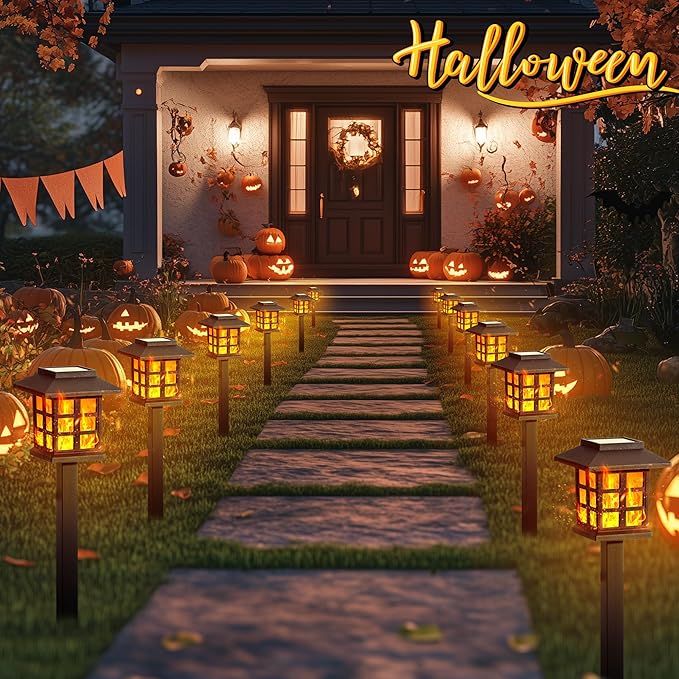 GIGALUMI Solar Lights for Outside,6 Pack Flickering Flame LED Solar Outdoor Lights, Waterproof Solar Garden Lights Maintain 10 Hours of Lighting for Christmas, Garden, Landscape, Path, Yard, Patio-VerdiqueGarden