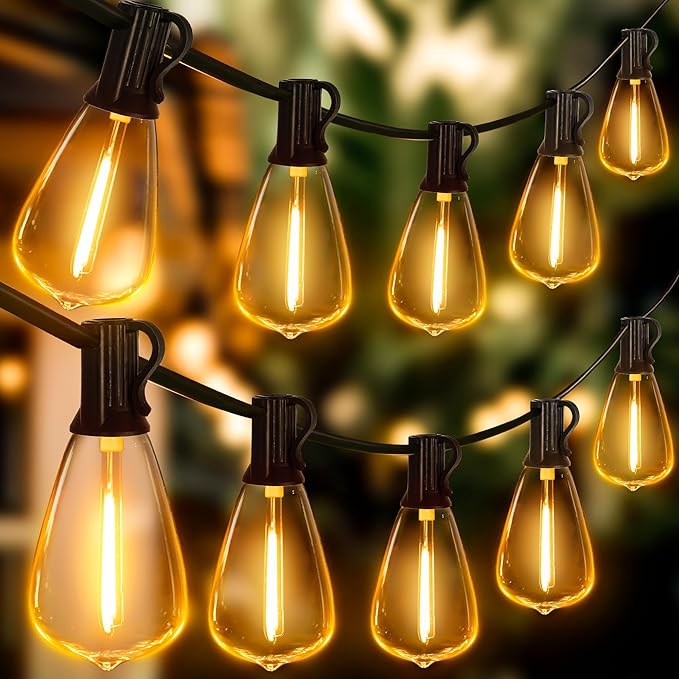 Ollny Outdoor String Lights 120FT with 60+2 Spare ST38 Vintage Bulbs, Shatterproof Connectable Patio Lights, 2200K Warm White Waterproof Outside Hanging Light for Yard Camping Gazebo Porch Balcony-VerdiqueGarden
